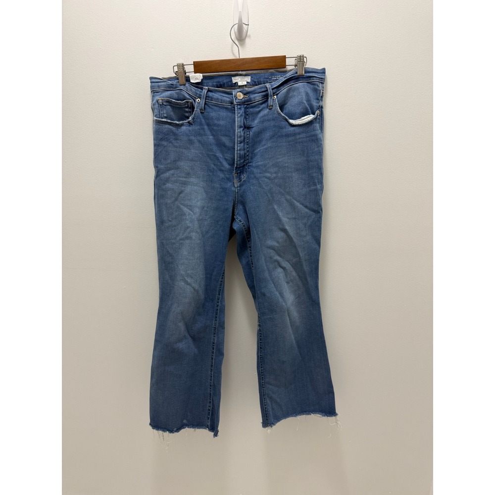 Good American Good Standard Kick Flare Jeans Blue High Rise Raw Hem Size 15